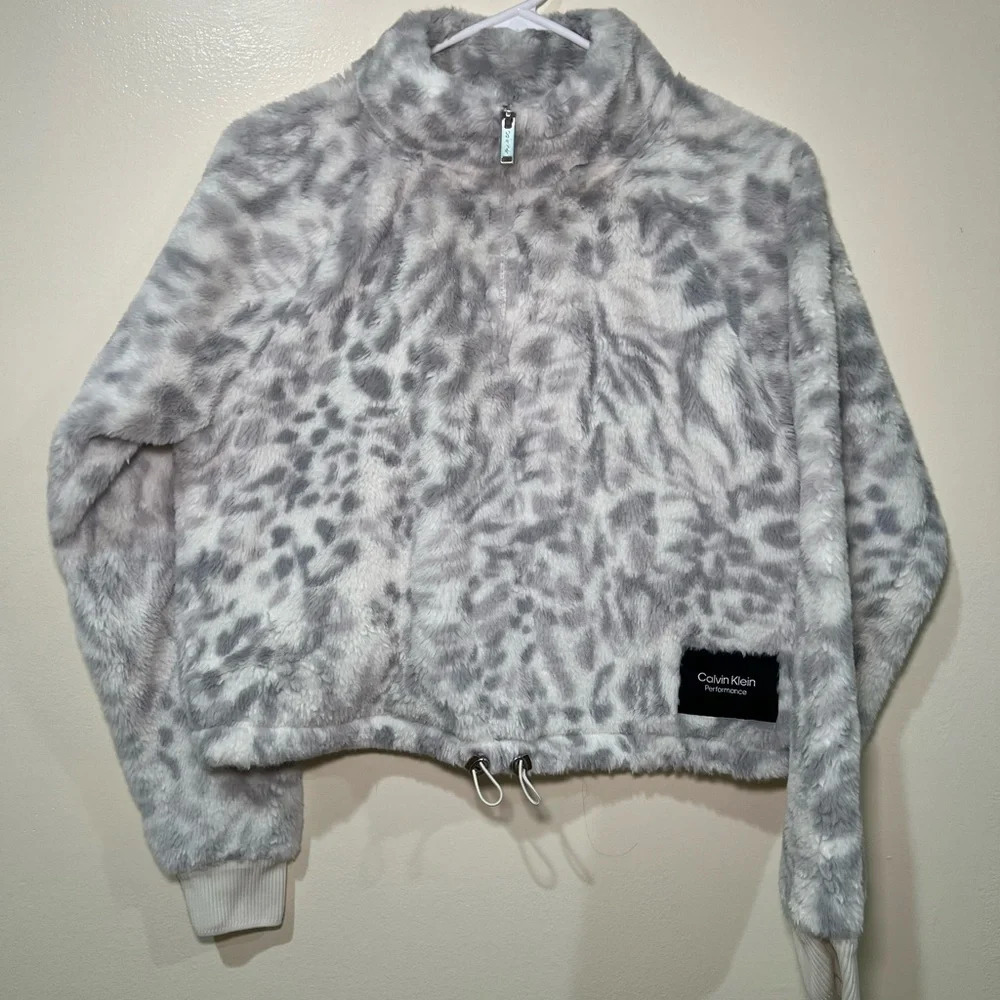 Calvin Klein Gray Animal Print Fleece Pullover